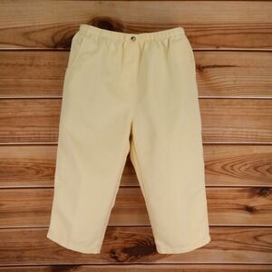 Hillard & Hanson Capri Pants Womens Sz PL Yellow Elastic Waist Pockets High Rise